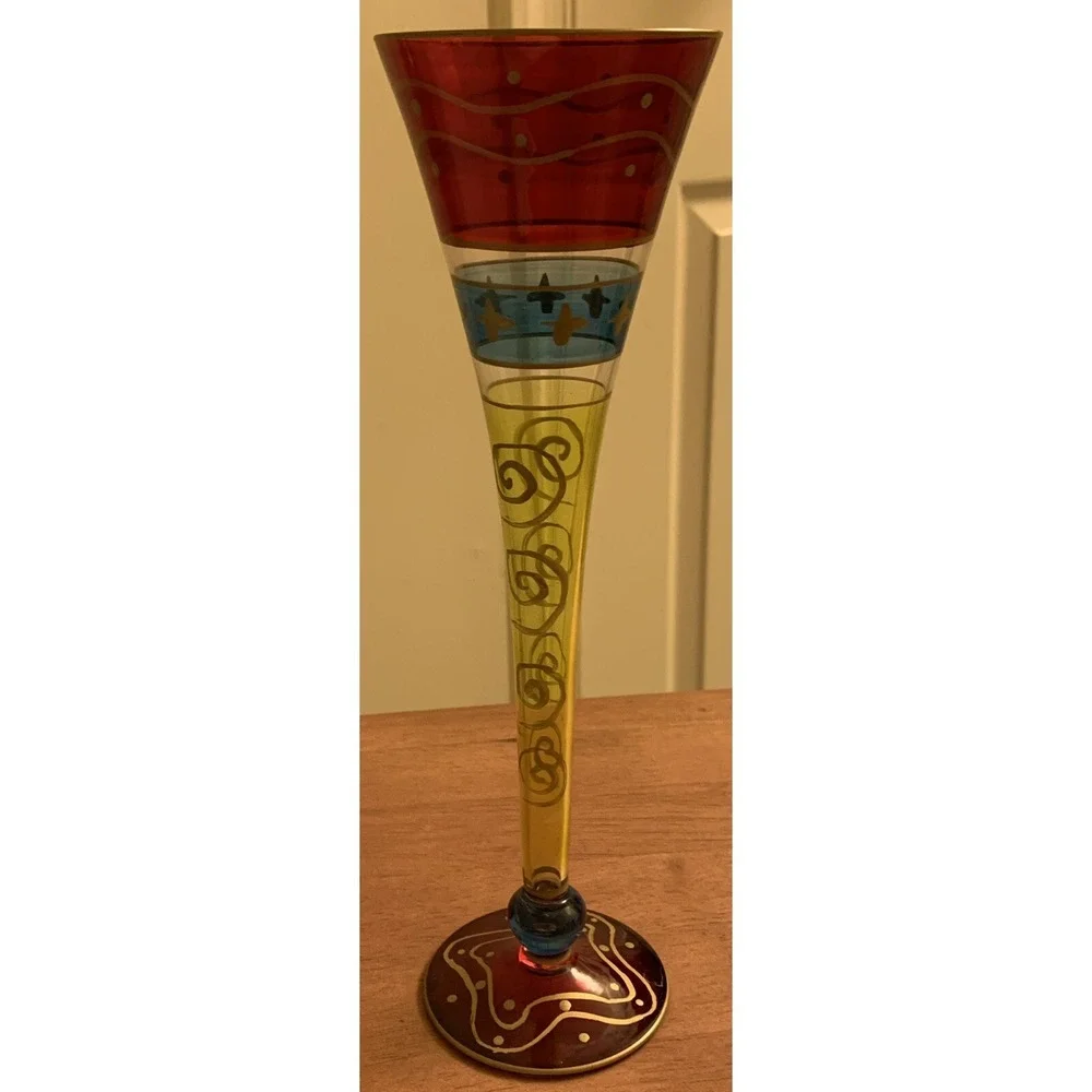 Hand Painted Hand Blown‎ Luminescence Crystal Champagne Flutes European Set Of 6
